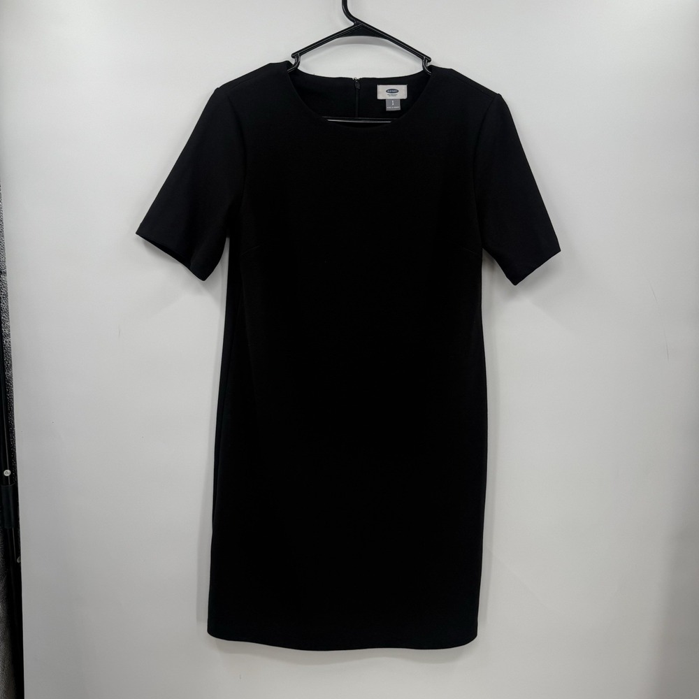 Old Navy Black Short Sleeve Round Neck T Shirt Dress Back Zip Closure Small
